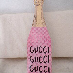 Gucci Champagne Bottle Luxury Wood Home Decor Shelf NEW